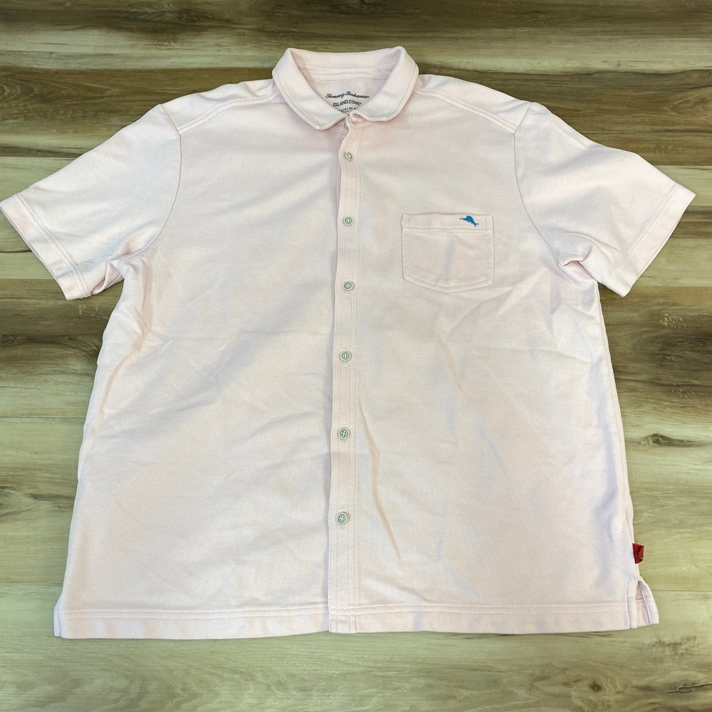 Tommy Bahama Emfielder IslandZone Knit Camp Shirt Mens XL Button Up Light Pink